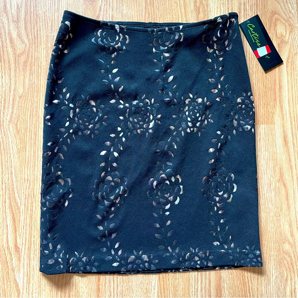 Cartise Black Skirt W/Cutouts/Overlay Size 2 NWT.